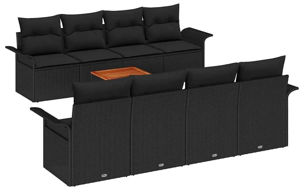 vidaXL Σετ Καναπέ Κήπου 9 pcs Μαύρο Πολυ ράταν