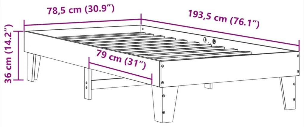 Σκελετός Κρεβατιού Χωρίς Στρώμα 75x190 εκ Μασίφ Ξύλο Πεύκου - Καφέ