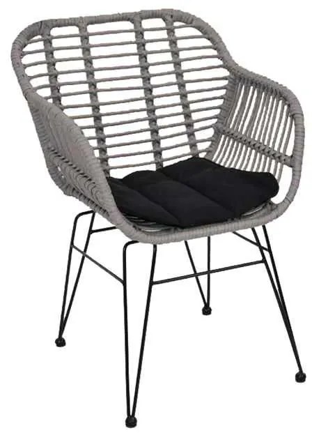 Πολυθρ.Μεταλ.Μαύρη/Wicker SALSA-W Γκρι, Μαξ.Μαύρο 55x56x82cm