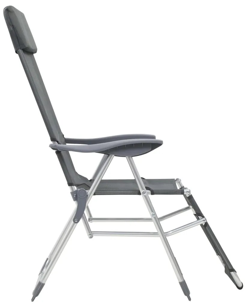 vidaXL Καρέκλες Κάμπινγκ Πτυσσόμενες με Υποπόδια 2 τεμ. Γκρι Textilene