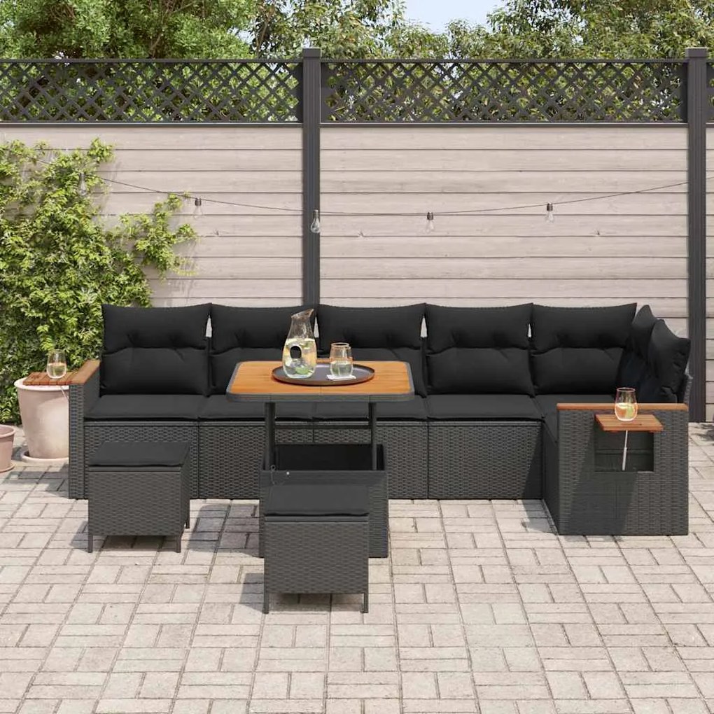 vidaXL Σετ Καναπέ Κήπου με μαξιλάρι 9 pcs Μαύρο 80 x 80 x 71 cm