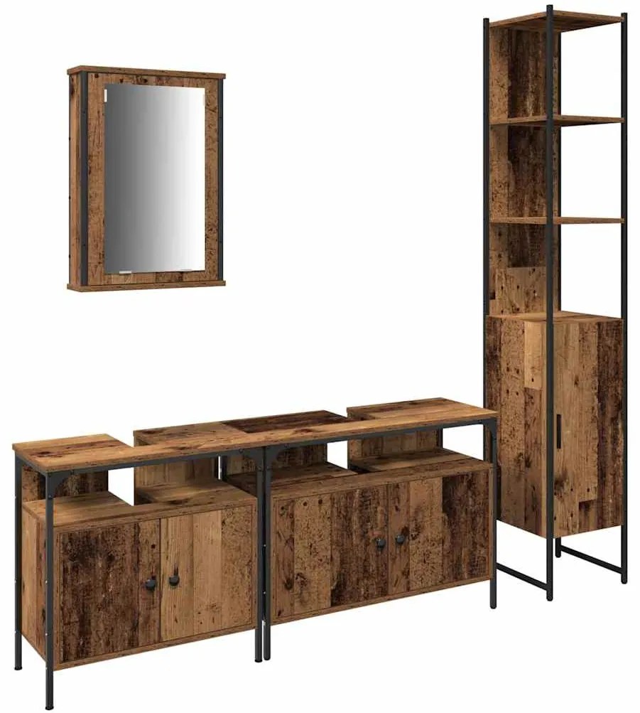 vidaXL Σετ Επίπλων Μπάνιου 4 pcs Παλαιό ξύλο 33 x 33 x 185.5 εκ