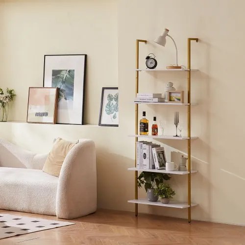 VEVOR Industrial Square Pipe Shelf 5 Tier 24x11.8in Wall-Mount Gold White