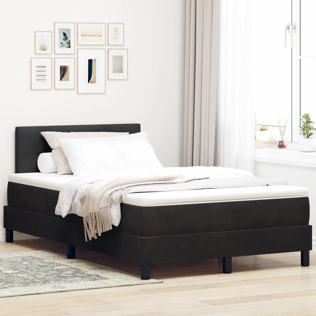 Κρεβάτι Box Spring vidaXL με Στρώμα Μαύρο 120x200 εκ Βελούδο