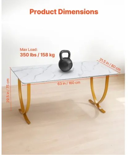 VEVOR Executive Desk, 160 cm W x 80 cm D Large Office Desk, Modern Computer Table Conference Meeting Room Table, Business Furniture Enlarged Desktop for Home Office, White and Gold