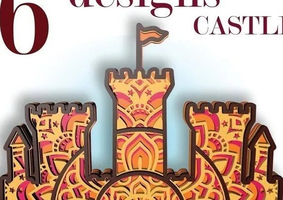 Σετ των 2 Intra απο ξύλο plywood 3mm-4mm πάχος Κάστρα, 6 σχέδια, 4 στρώσεις, 3d Mandala Δίασταση 30x30 cm INTRAFABR-31138947