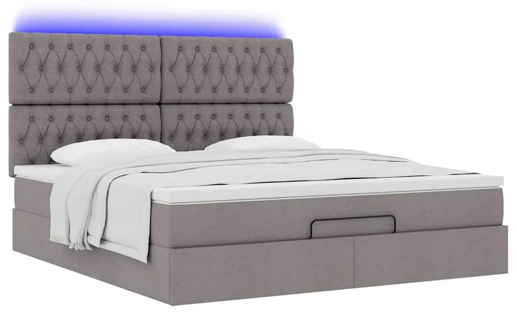 vidaXL Οθωμανικό κρεβάτι με στρώμα & LEDs Taupe 160x200cm ύφασμα