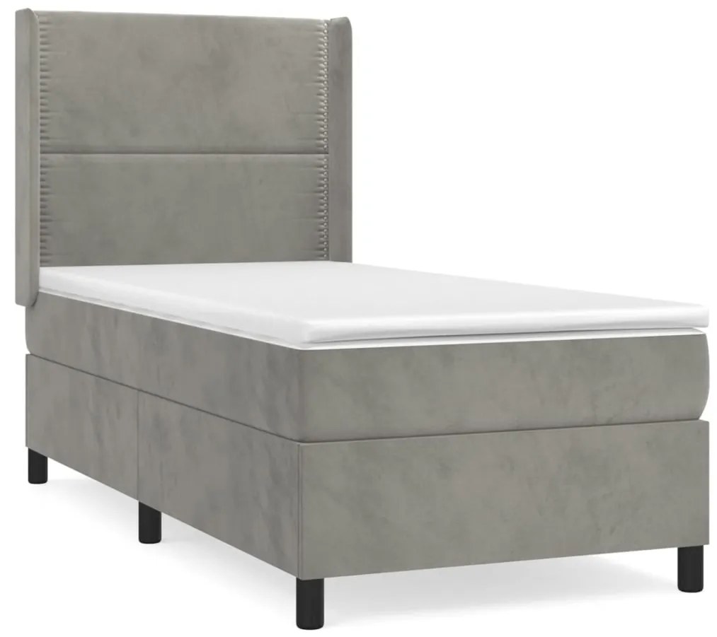 vidaXL Κρεβάτι Boxspring με Στρώμα Ανοιχτό Γκρι 100x200 εκ. Βελούδινο