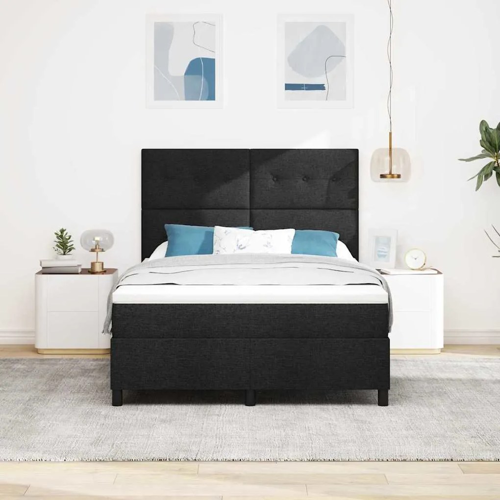 vidaXL Κρεβάτι με ελατήρια με στρώμα Μαύρο 140 x 200 cm ύφασμα