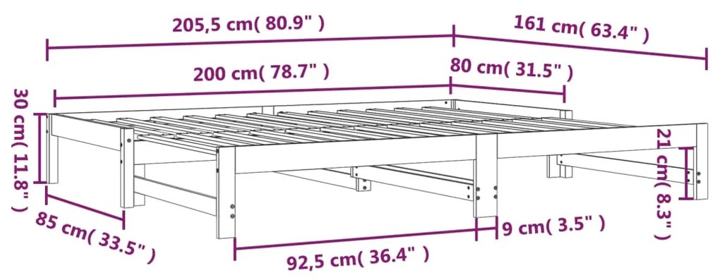 Καναπές Κρεβάτι Συρόμενος Μαύρος 2x(80x200) εκ. από Μασίφ Πεύκο - Μαύρο