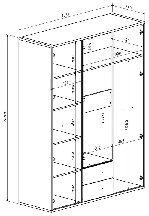 Ντουλάπα Rutenia pakoworld μελαμίνη σε oak απόχρωση 155.7x54x203εκ (1 τεμάχια)