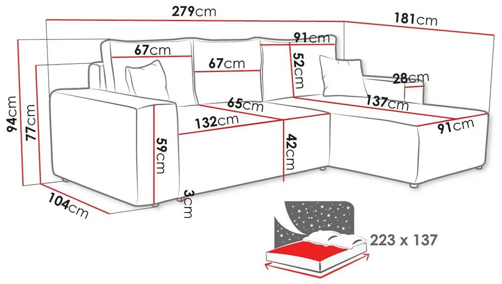 Γωνιακός Καναπές Clovis 108, Λειτουργία ύπνου, Ανοιχτό γκρι, Αποθηκευτικός χώρος, 279x181x94cm, 120 kg, Πόδια: Πλαστική ύλη, Ξύλο: Πεύκο | Epipla1.gr