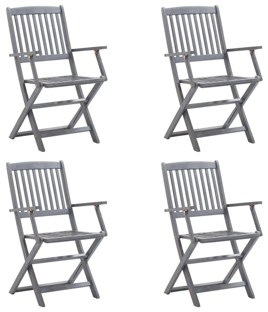 Καρέκλες Εξωτ. Χώρου Πτυσσόμενες 4 τεμ Ξύλο Ακακίας &amp; Μαξιλάρια - Πράσινο