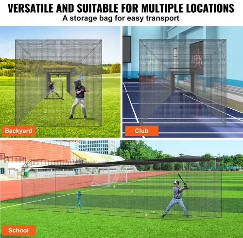 VEVOR Baseball Batting Netting, Professional Softball Baseball Batting Hitting Training Net, Practice Portable Pitching Cage Net with Door &amp; Carry Bag, Heavy Duty Enclosed PE Netting, 55FT (NET ONLY)