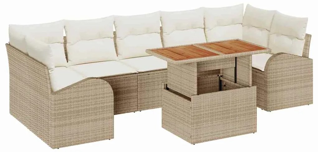 vidaXL Σετ Καναπέ Κήπου με αποθήκευση 8 pcs Μπεζ Πολυ ράταν