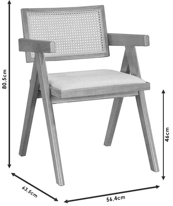 Καρέκλα - Πολυθρόνα Winslow ξύλο rubberwood μαύρο-pvc rattan φυσικό-ύφασμα γκρι 2αδα 52x56.7x77.6 εκ.