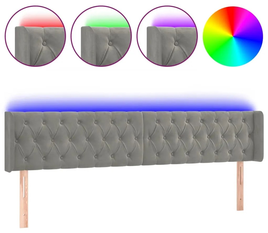 Κεφαλάρι Κρεβατιού LED Ανοιχτό Γκρι 203x16x78/88 εκ. Βελούδινο 3123638