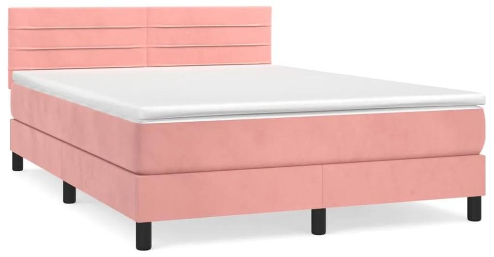Κρεβάτι Boxspring με Στρώμα Ροζ 140x200 εκ. Βελούδινο - Ροζ