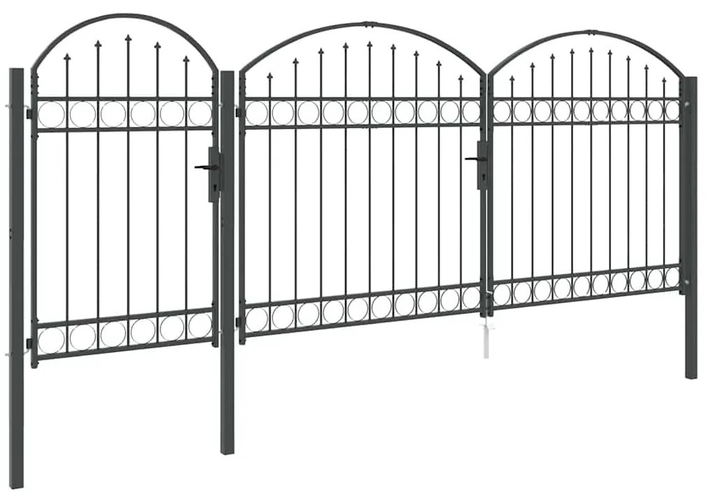 vidaXL Πύλη Κήπου με Καμπύλη Κορυφή Γκρι 400 x 100 cm Ατσάλι