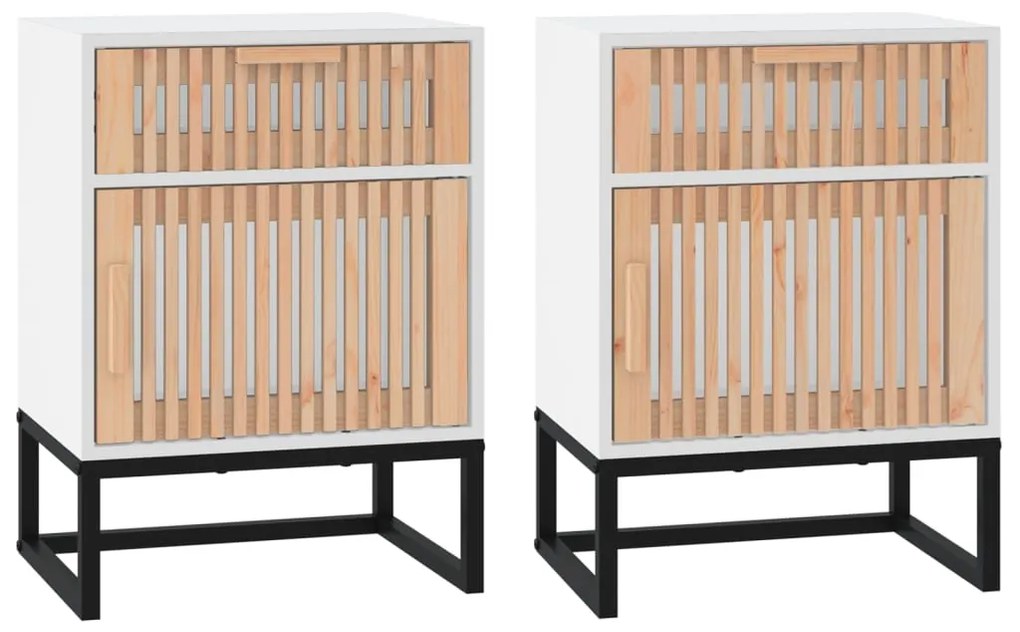 vidaXL Κομοδίνα 2 τεμ. Λευκά 40x30x55,5 εκ Επεξεργασμένο Ξύλο &amp; Σίδερο