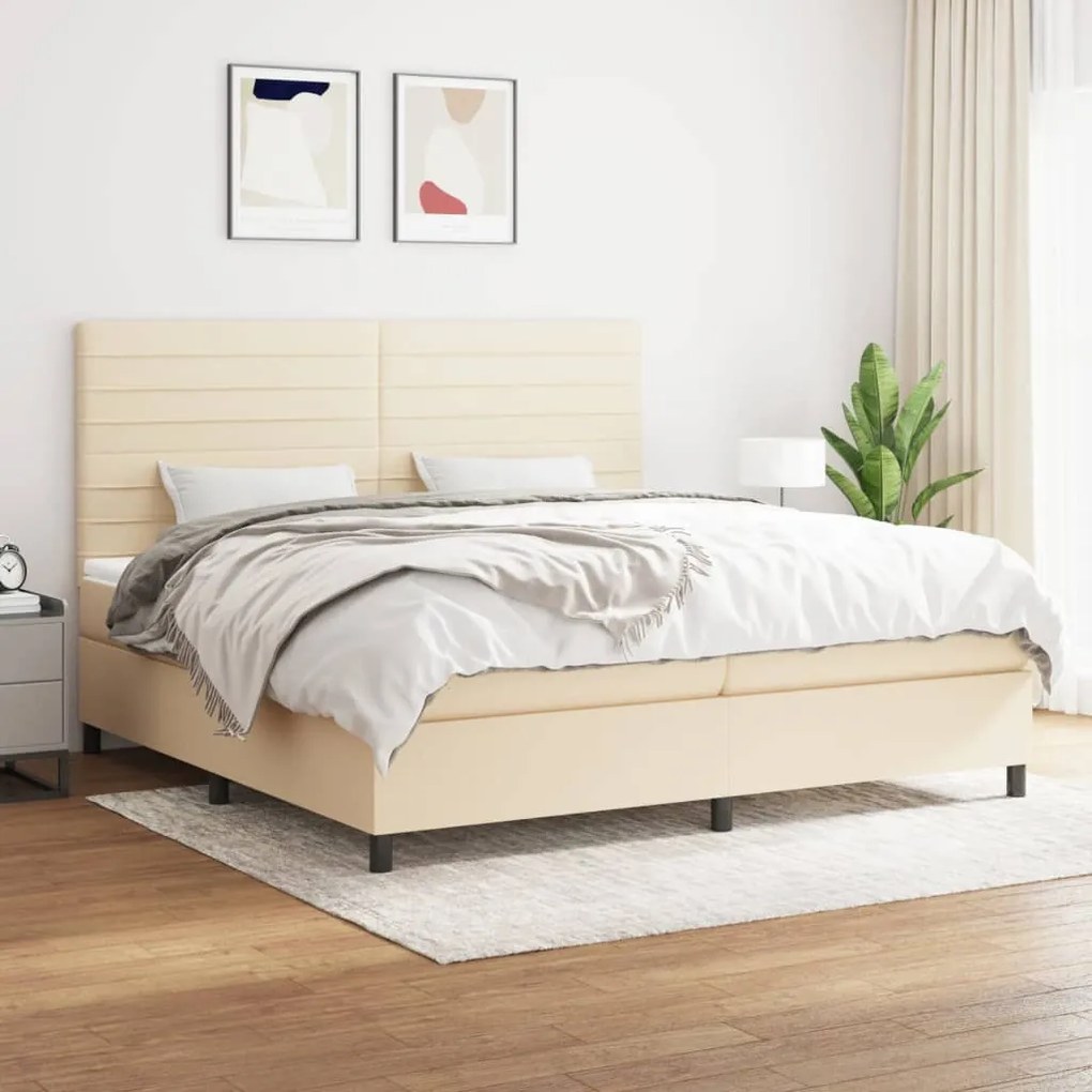 vidaXL Κρεβάτι Boxspring με Στρώμα Κρεμ 200x200 εκ. Υφασμάτινο