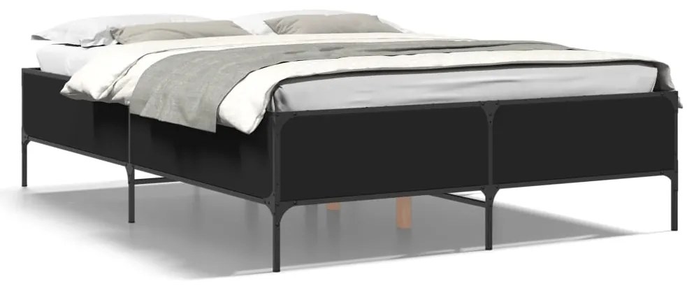 vidaXL Πλαίσιο Κρεβατιού Μαύρο 120x200 εκ. Επεξ. Ξύλο & Μέταλλο