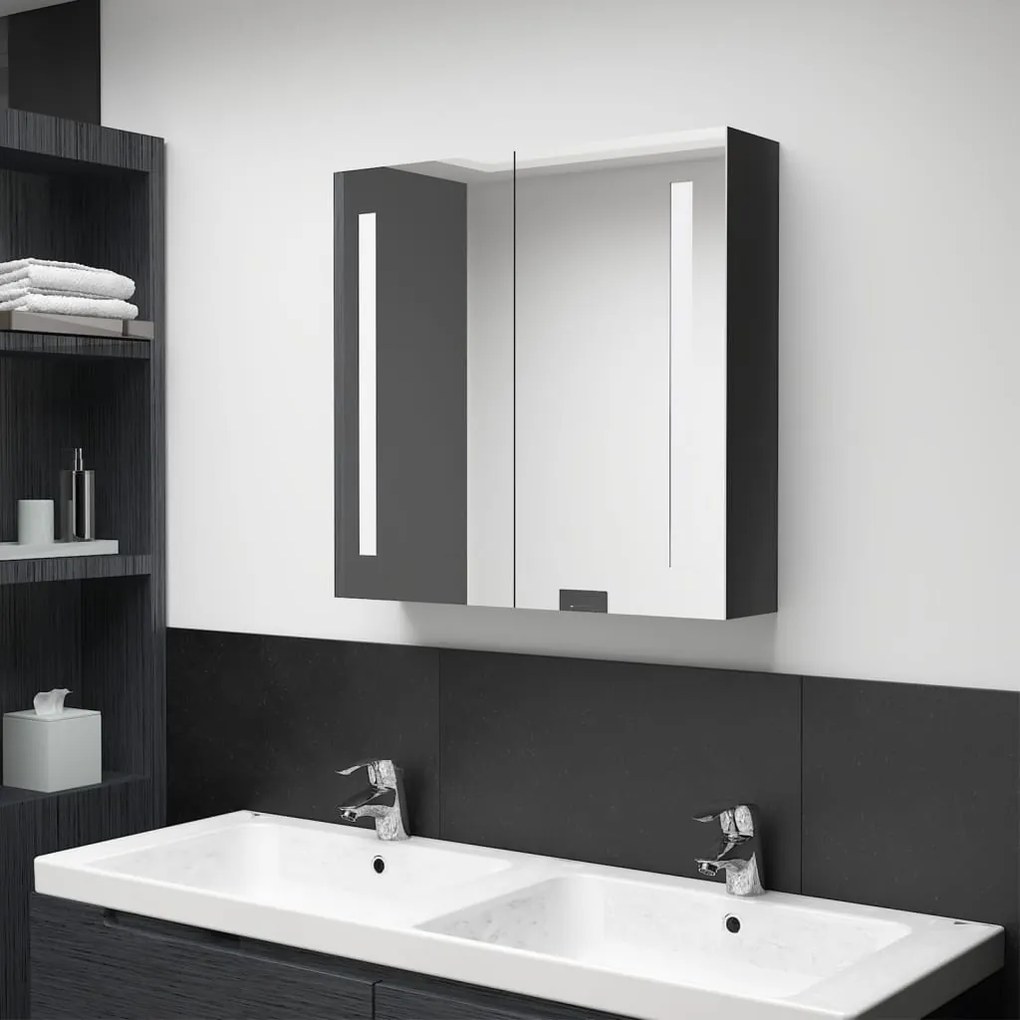 vidaXL Καθρέφτης Μπάνιου με Ντουλάπι &amp; LED Λαμπερό Μαύρο 62x14x60 εκ.