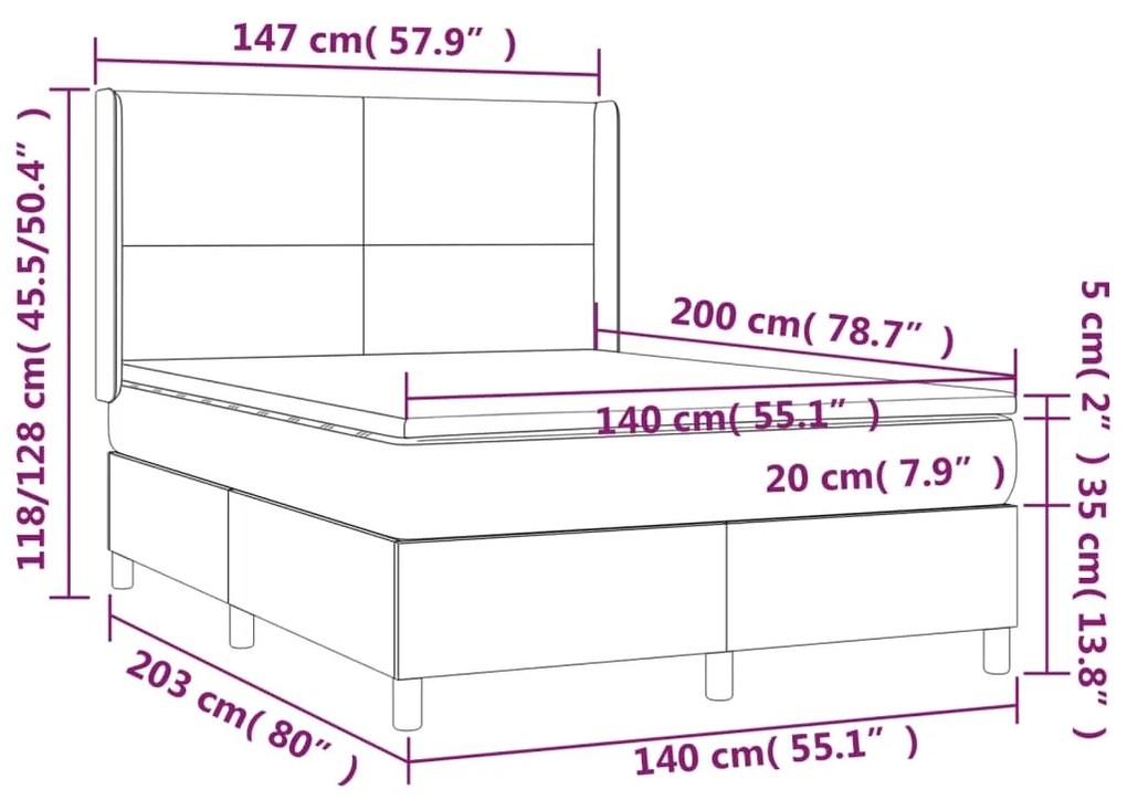 Κρεβάτι Boxspring με Στρώμα &amp; LED Σκ. Μπλε 140x200εκ. Βελούδινο - Μπλε