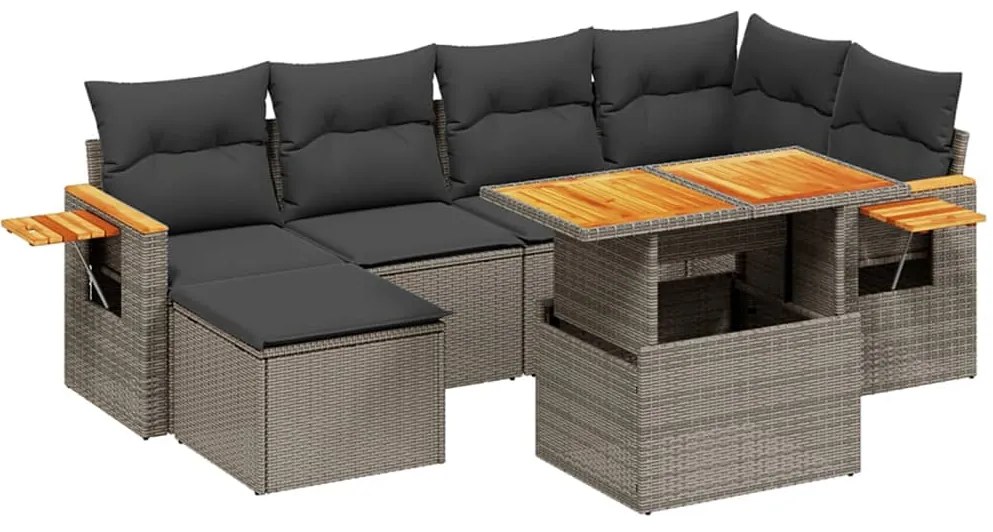 vidaXL Σετ Σαλονιού Κήπου 7 τεμ. Γκρι Συνθετικό Ρατάν με Μαξιλάρια