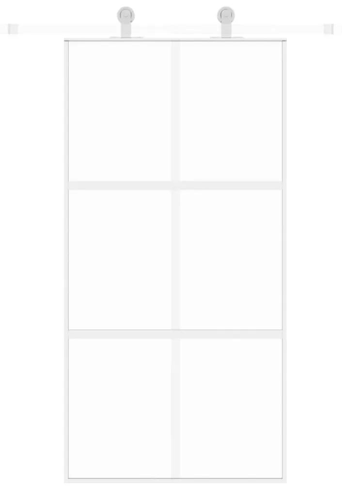 Συρόμενη Πόρτα Λευκή 102,5 x 205 εκ. από Ψημένο Γυαλί/Αλουμίνιο - Μαύρο