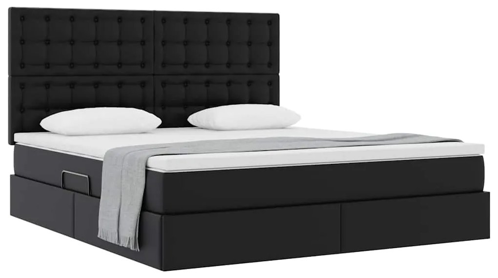 vidaXL Κρεβάτι Αποθήκης με στρώμα Μαύρο 160 x 200 cm Τεχνητό Δέρμα