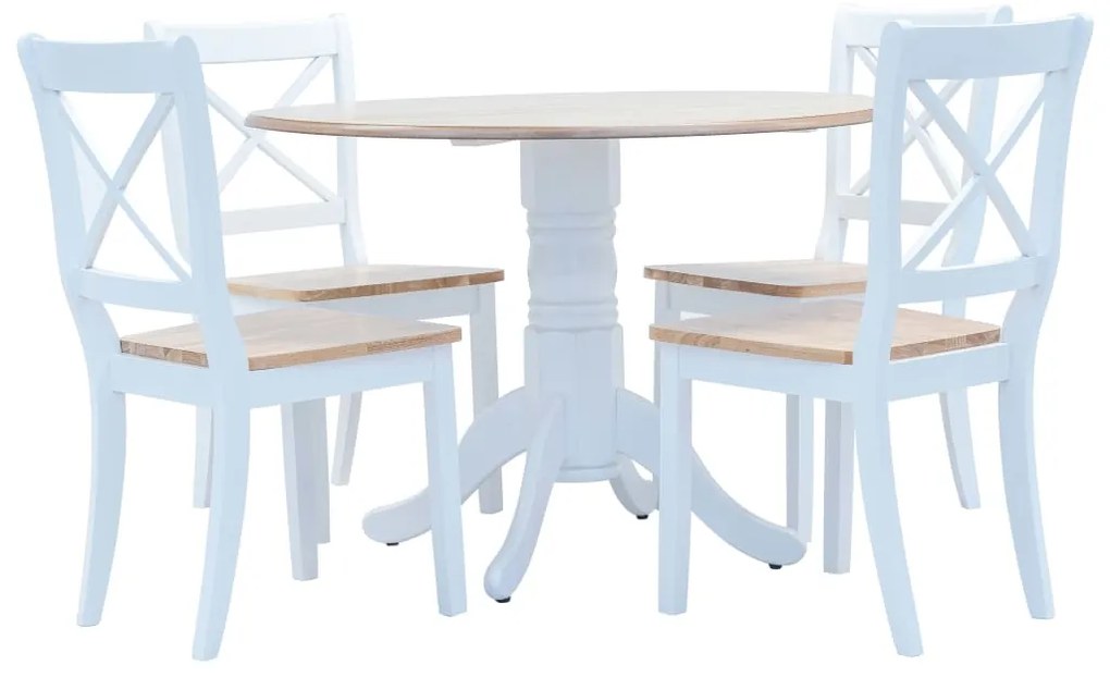 vidaXL Σετ Τραπεζαρίας 5 τεμ. Λευκό/Καφέ Μασίφ Ξύλο Καουτσουκόδεντρου