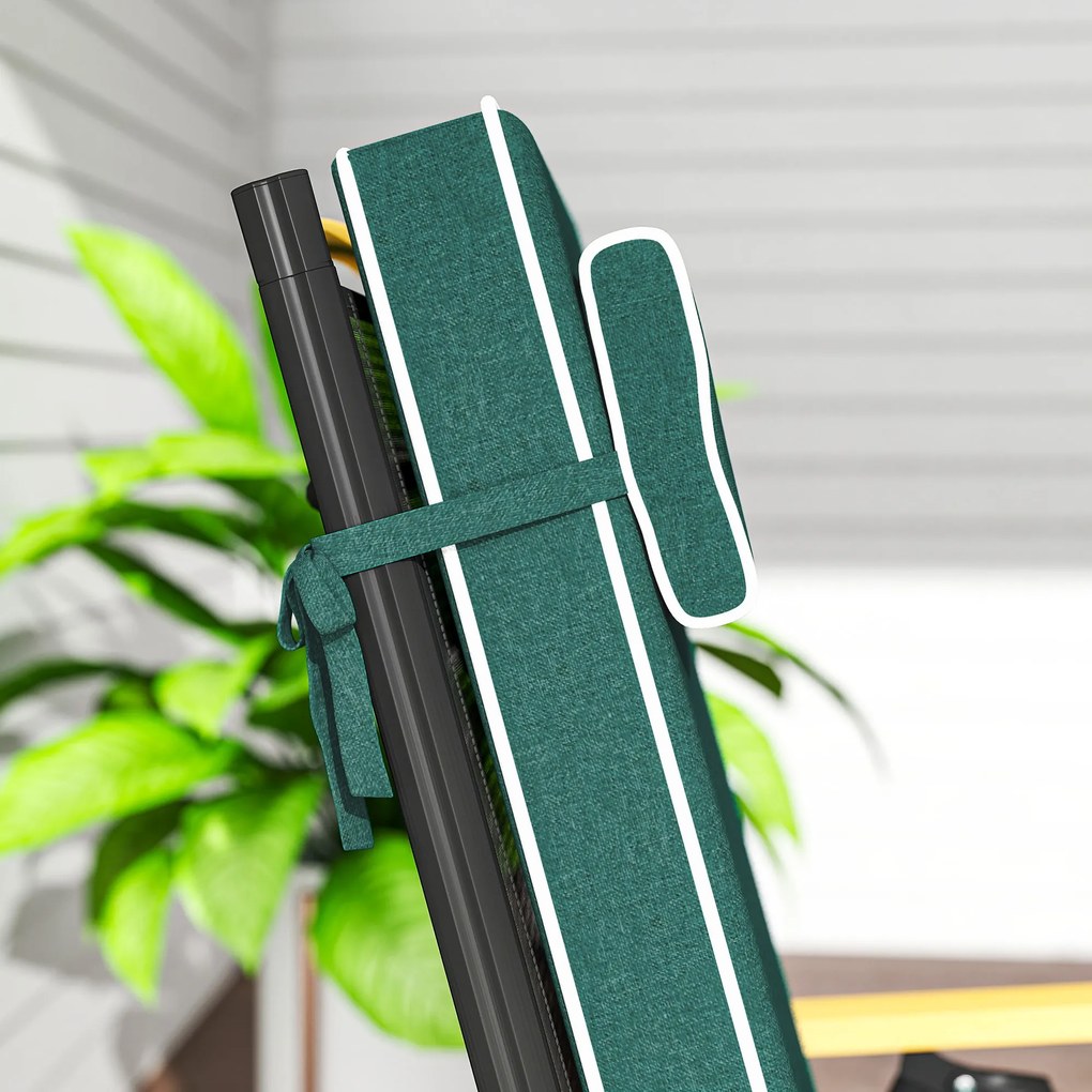 Outsunny Μαξιλάρι καθίσματος 120 x 47 x 9,5 εκ. αδιάβροχο μαξιλάρι καρέκλας με κορδόνια, προσκέφαλο, UPF50+ Πράσινο