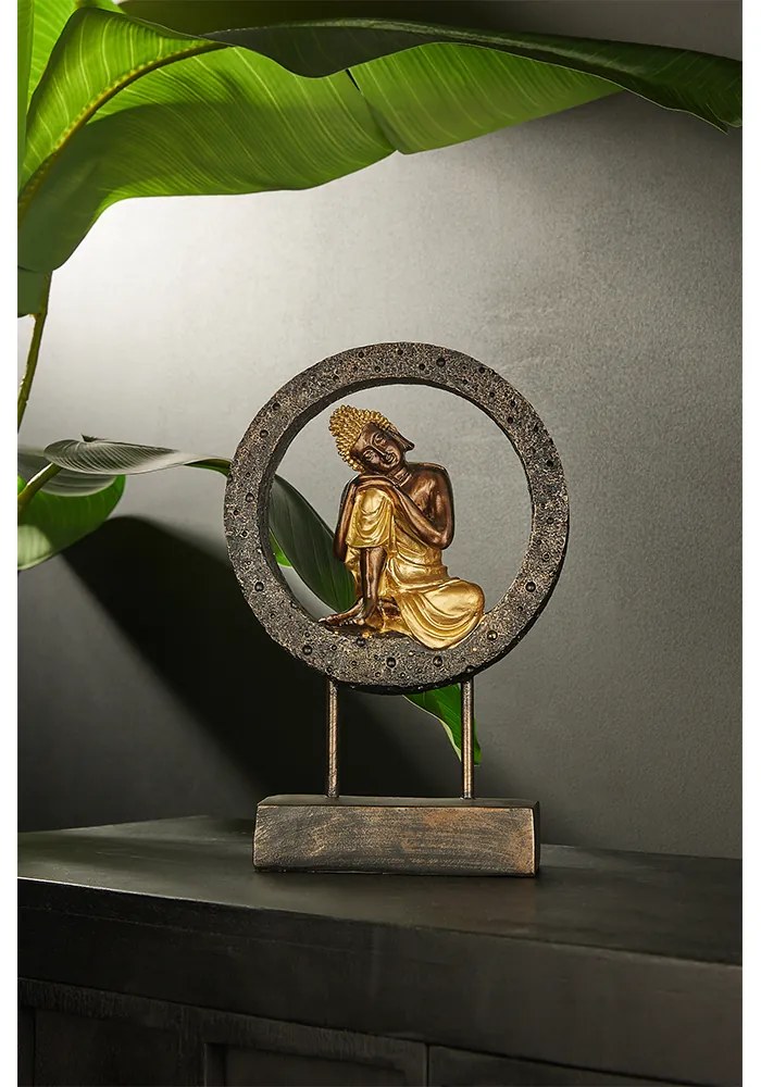 BUDDHA CIRCLE DECO TOTEM POLYRESIN ΜΑΥΡΟ ΧΡΥΣΟ 24x10,5xH34,5cm - 022297 - 022297