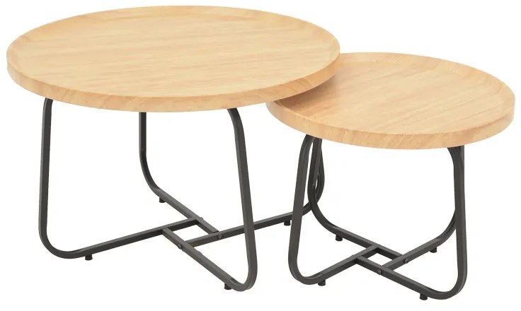 Tραπέζια σαλονιού Crismory pakoworld σετ 2τεμ MDF σε φυσική απόχρωση και μαύρα μεταλλικά πόδια