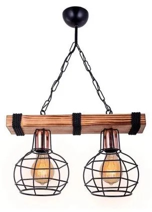 STARLO 201-0005 Vintage Κρεμαστό Φωτιστικό Ράγα Δίφωτο 2 x E27 IP20 Μπεζ Ξύλο με Μαύρο Μέταλλο-Μ40 x Π15x Υ65cm Globostar 201-0005 Μαύρο