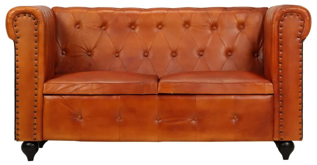 vidaXL Καναπές Διθέσιος Chesterfield Ταμπά από Γνήσιο Δέρμα