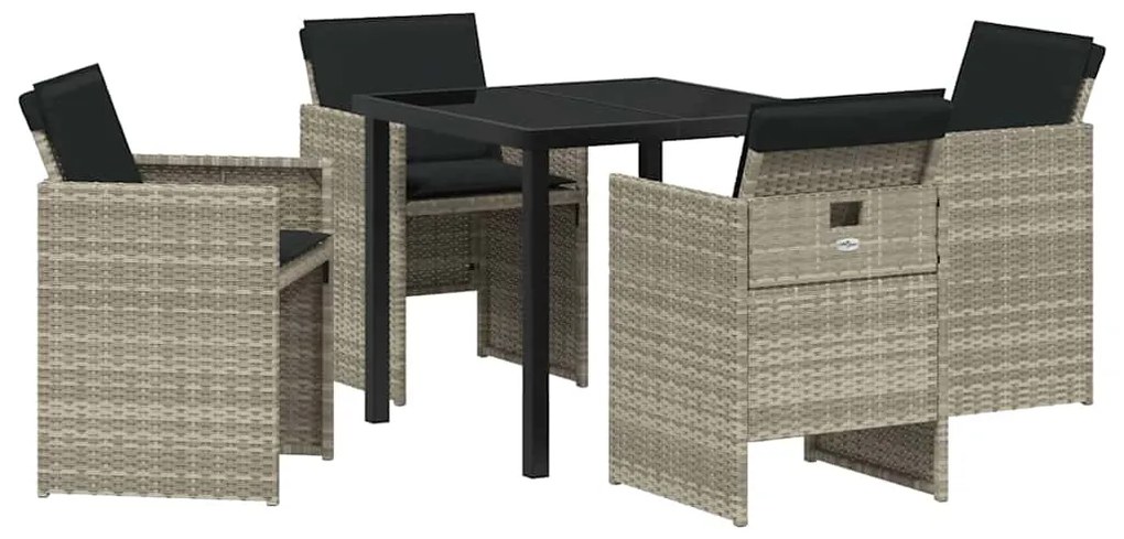 vidaXL Σέτ φαγητού για κήπο με μαξιλάρι 5 pcs Ανοιχτό γκρι Πολυ ράταν