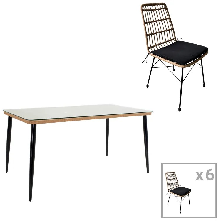 Intrahome Τραπεζαρία Naoki U σετ 7τεμ Intrahome rattan pe σε φυσική απόχρωση και μαύρο μέταλλο 160x90x78εκ | SKU: INTRAPA-311111076