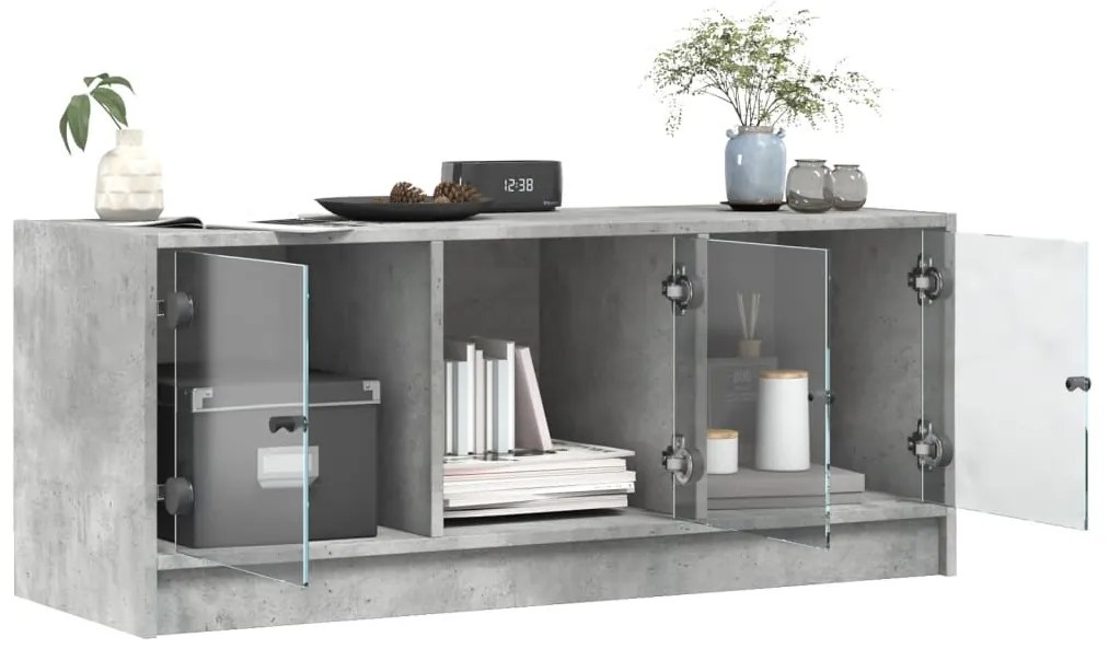 vidaXL Έπιπλο Τηλεόρασης Γκρι Σκυροδ. 102x37x42 εκ. Γυάλινες Πόρτες