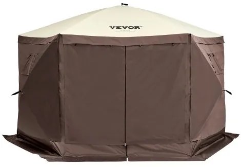 VEVOR Pop Up Gazebo Tent Pop-Up Screen Tent 6 Sided Canopy Sun Shelter Brown