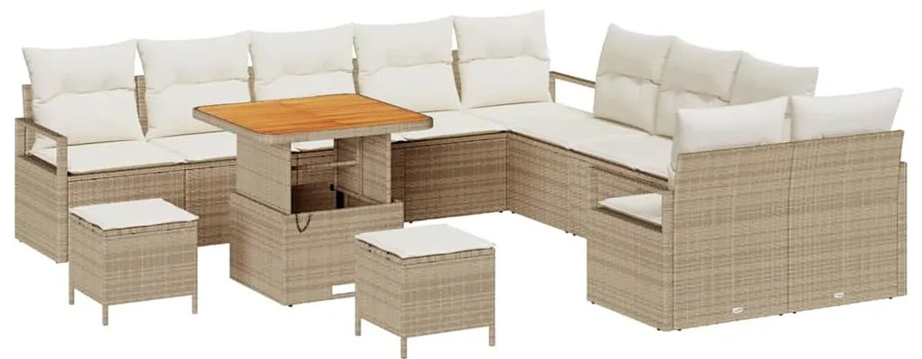 vidaXL Σετ Καναπέ Κήπου με μαξιλάρι 13 pcs Μπεζ Πολυ ράταν