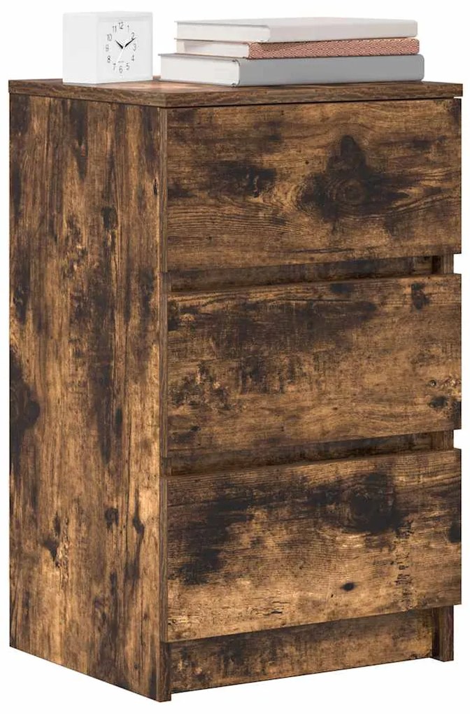 Κομοδίνο με 3 συρτάρια Καπνιστή δρυς 39x35x65 εκ. 861345