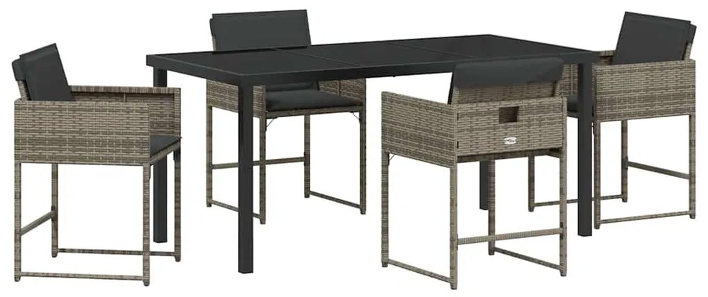 vidaXL Σέτ φαγητού για κήπο με μαξιλάρι 5 pcs Γκρι Πολυ ράταν