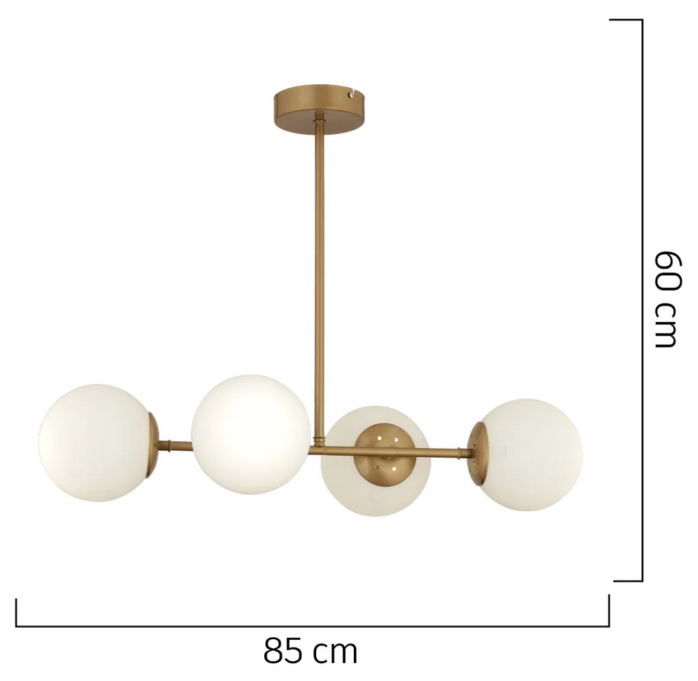 Φωτιστικό Κρεμαστό DELPHINUS Τετράφωτο Χρυσό/Λευκό Μέταλλο/Γυαλί 85x60cm