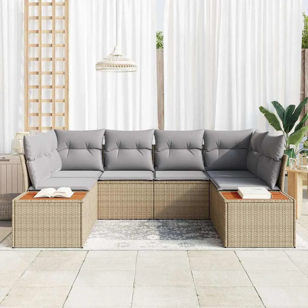 vidaXL Σετ Καναπέ Κήπου με μαξιλάρι 6 pcs Μπεζ Πολυ ράταν