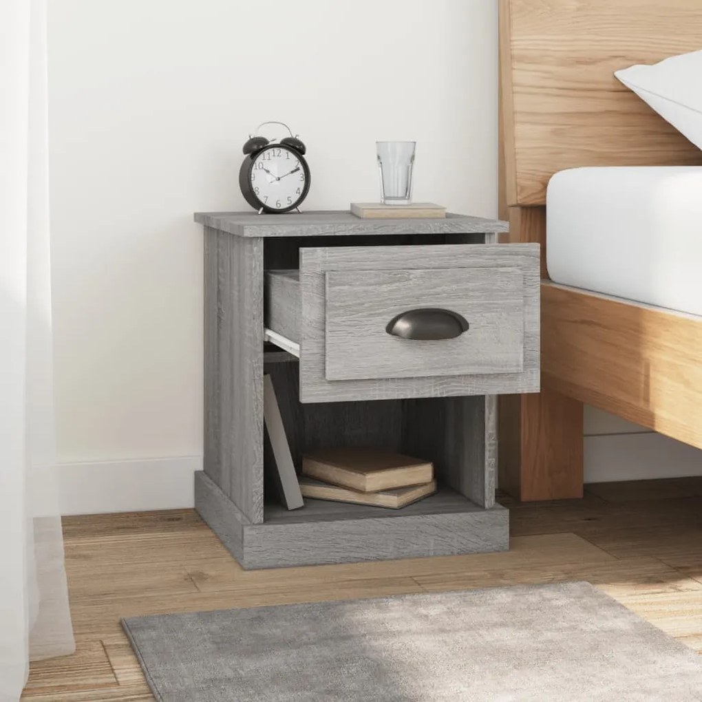 vidaXL Κομοδίνα 2 τεμ. Γκρι Sonoma 39x39x47,5 εκ. Επεξεργασμένο Ξύλο