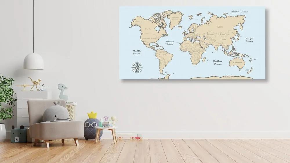 Εικόνα σε έναν παγκόσμιο χάρτη από φελλό μπεζ σε μπλε φόντο - 100x50  arrow