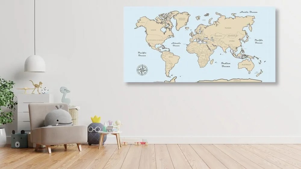 Εικόνα σε έναν παγκόσμιο χάρτη από φελλό μπεζ σε μπλε φόντο - 100x50  transparent