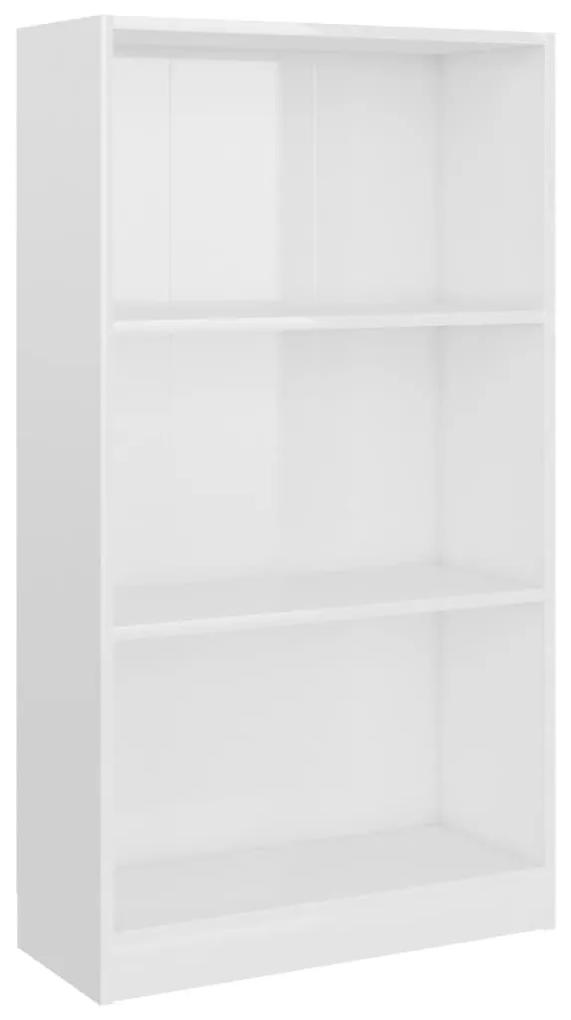 Βιβλιοθήκη με 3 Ράφια Γυαλ. Λευκό 60x24x109 εκ. Επεξεργ. Ξύλο - Λευκό